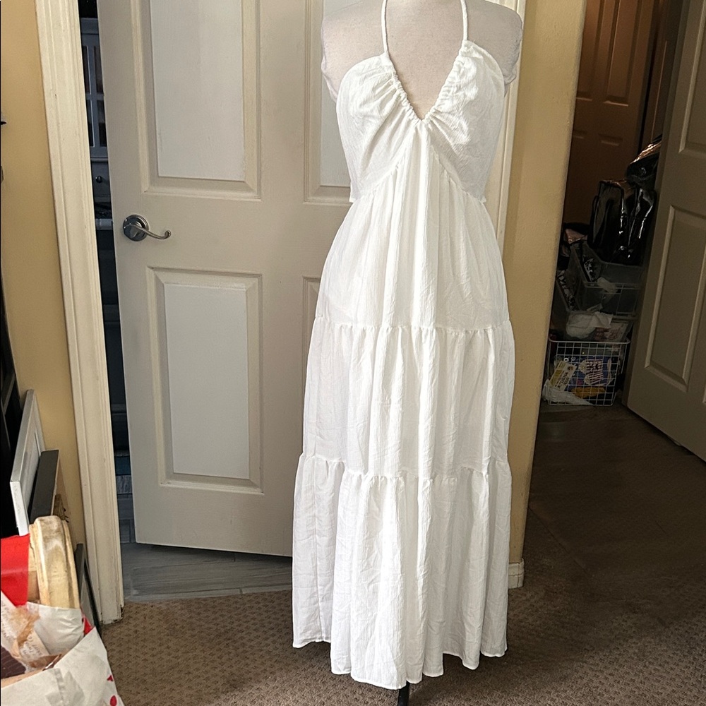White Halter Tiered Maxi Dress - Elegant Summer Staple